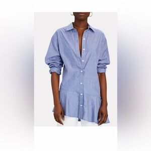 Veronica Beard Blue Striped poplin asymmetrical Button Down Shirt size 8